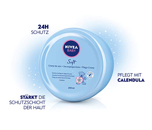 NIVEA BABY Soft Care Cream, crema hidratante para bebés con caléndula que nutre y protege durante 24 horas, 200 ml