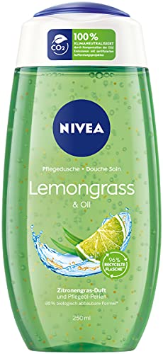 Nivea Gel de ducha Lemongrass & Oil (250 ml), gel de ducha refrescante con perlas de aceite nutritivo, ducha mimada con fragancia revitalizante de hierba de limón