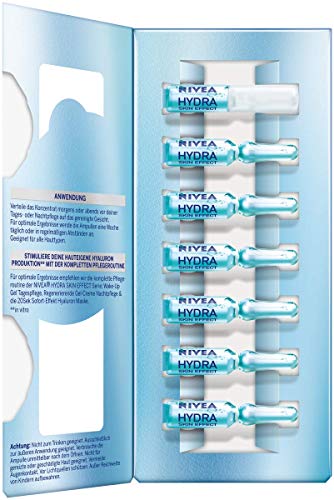 NIVEA Hydra Skin Effect 7 días de tratamiento de ampollas (7 x 1 ml), cuidado facial altamente concentrado para una piel visiblemente acolchada, tratamiento facial con ácido hialurónico puro [HA]