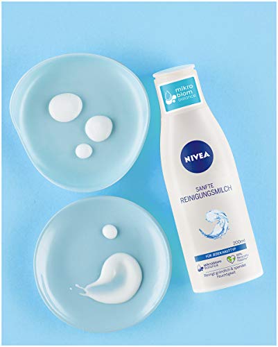 Nivea Leche de limpieza suave para todo tipo de piel (200 ml), desmaquillante limpia a fondo, limpieza facial suave elimina el maquillaje y el rímel impermeable