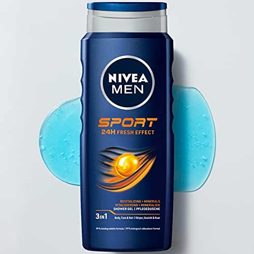 NIVEA MEN Gel de ducha deportivo (400 ml), gel de ducha revitalizante y nutritivo con minerales, ducha refrescante para hombres activos.