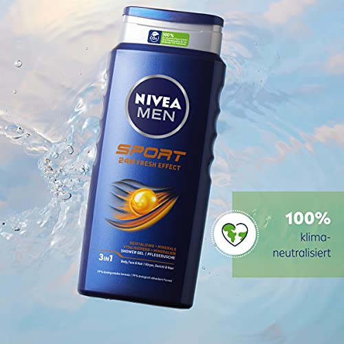 NIVEA MEN Gel de ducha deportivo (400 ml), gel de ducha revitalizante y nutritivo con minerales, ducha refrescante para hombres activos.