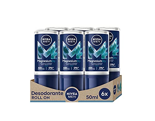 NIVEA MEN Magnesium Dry Fresh en pack de 6 (6 x 50 ml), desodorante antitranspirante para una piel sana, desodorante roll on, protección eficaz 48 horas