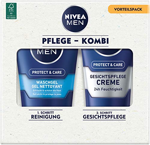 Nivea Men Protect & Care Juego para hombres con gel limpiador de 100 ml y crema de cuidado facial de 75 ml