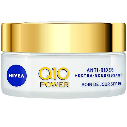 Nivea Q10 Power antiarrugas - Cuidado de día + extra nutritivo (1 x 50 ml), cuidado facial FPS 15 enriquecido con aceite de argán orgánico y Q10 natural, crema de día para piel seca a muy seca