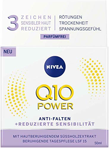 NIVEA Q10 Power - Crema de día antiarrugas y sensibilidad reducida para una piel más lisa y joven, crema de día con SPF 15, 50 ml