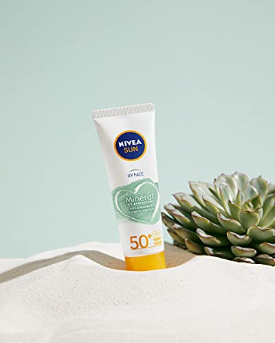 Nivea Sun Protección Facial UV Mineral FP50+ (1 x 50 ml), crema solar facial vegana resistente al agua y sin perfume, protección solar muy alta sin filtros químicos