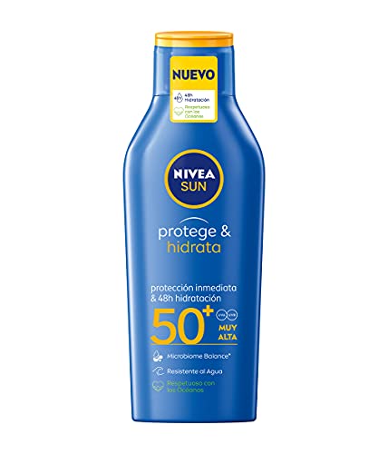 Nivea Sun Protege & Hidrata - Leche solar FP50+, hidratante, resistente al agua, protección UVA/UVB - 400 ml + Crema solar facial con protección solar FP50 - 50 ml