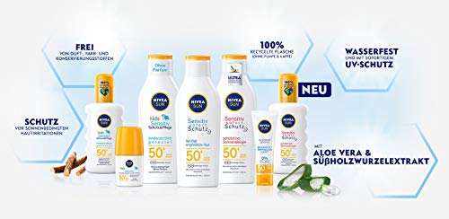 NIVEA Sun Sensitiv Protección inmediata en spray solar antialergia solar SPF 50+ (200 ml), spray solar nutritivo para pieles sensibles, leche solar como práctico spray