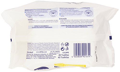 NIVEA Toallitas Desmaquilladoras Refrescantes (1 x 40 ud), toallitas desmaquillantes para piel normal y mixta, toallitas húmedas para rostro, ojos, labios y cuello