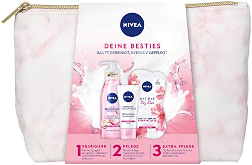 NIVEA Tus Besties Set de regalo con neceser, aceite de limpieza para la cara y los ojos, cuidado diario y máscara facial, set de cuidado para momentos de mimo para regalar.