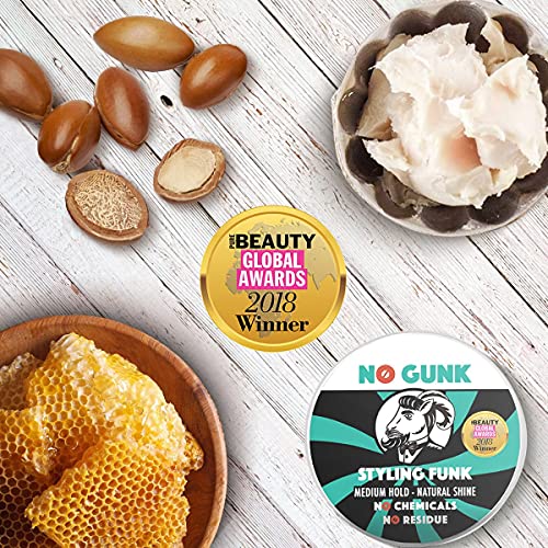 NO GUNK Cera/Pomada de Peinado 100% Natural Orgánica Para Pelo/Barba - Fijación Media - Ganador, Mejor Producto Para Cabello de Hombre 2018 Premio PURE Beauty Global - Styling Funk(Sin fragancia, 50g)