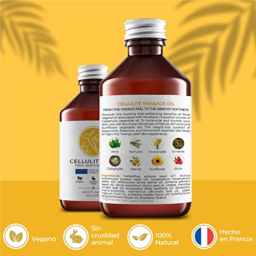 Nolavea - Aceite Masajeador Anticelulitico 100% Natural - Aceite Anticelulitico reductor 250 ml - Aceite de Masaje Vegano, Eficaz y de Larga Duración