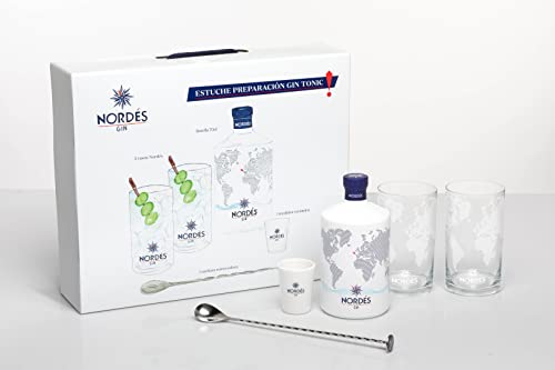 Nordés Gin – Estuche Regalo Gin&Tonic, Botella de 70cl, 2 vasos Nordés, 1 medidor de cerámica y 1 cuchara removedora