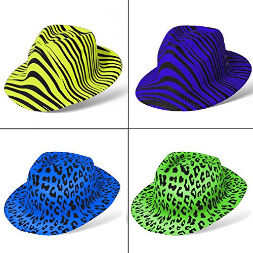 Novelty Place [Estrellas de la Fiesta Sombreros Plásticos de Neón para Fiesta Estampado Animal Color para Niños, Adolescentes y Adultos (Paquete de 12)