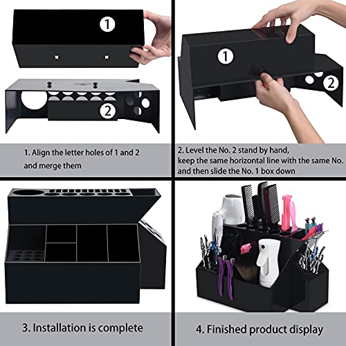 Noverlife Portaherramientas de peluquería, Caja de almacenamiento grande desmontable multifuncional, Peines de peluquería Clips Tijeras Organizador de escritorio para el cabello - Negro