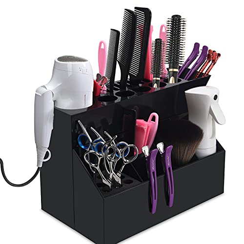 Noverlife Portaherramientas de peluquería, Caja de almacenamiento grande desmontable multifuncional, Peines de peluquería Clips Tijeras Organizador de escritorio para el cabello - Negro