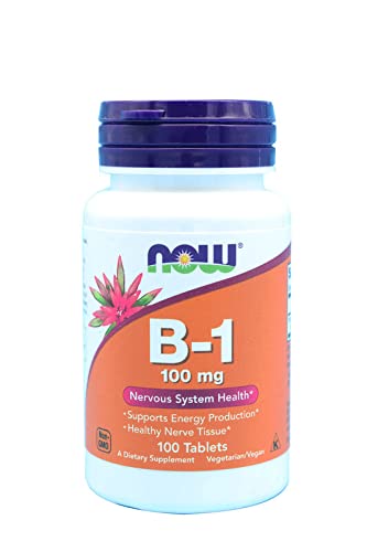 Now Foods, B-1, 100 mg, 100 comprimidos veganos, Probado en Laboratorio, Vitamina B1, Tiamina, Sin Gluten, Sin Soja, Vegetariano