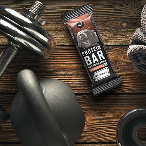 nu3 Barritas de proteínas – Barras deportivas con 40% de proteína sabor chocolate – Mejoradas con whey protein, creatina y creapure – 3.95g de fibra y solo 160 Kcal - 12 x 50g