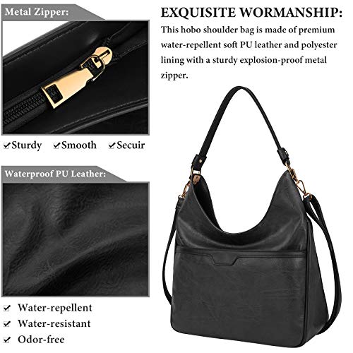 NUBILY Bolsos Mujer Hobo Grandes Bolsos de Hombro Shopper PU Piel Impermeable Bolso Shopper Tote Casual Negro