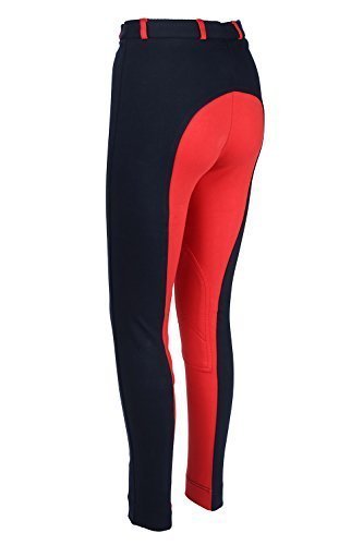 Nuevo Dos Tonos Montar A Caballo Mujer Suave ELÁSTICO Pantalones DE Montar/Pantalones para EQUITACIÓN Rojo Marino - Azul Marino/Rojo, EU 46/UK 18/36" (91.4cm)