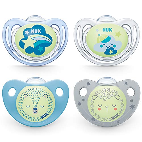 Nuk Nuk Chupete con efecto luminoso, Freestyle Night y Trendline Night, 0-6 meses, silicona sin BPA, 4 unidades, azul