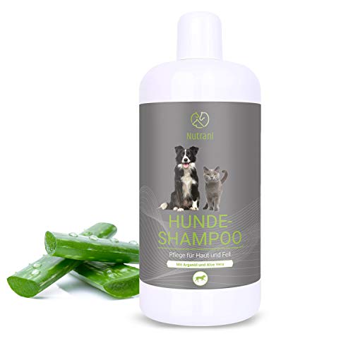 Nutrani Champú para perros de 500 ml con aceite de argán y aloe vera para pieles sensibles y pelaje brillante, pH neutro, hidratante y reengrasante