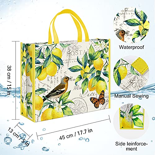 NymphFable 5 Pcs Tote Bag Reutilizables Limones Pájaro Mariposa Bolsas para Comestibles Grande Bolsa Compra