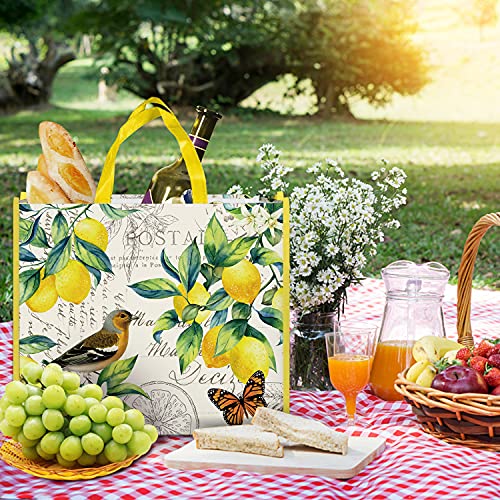 NymphFable 5 Pcs Tote Bag Reutilizables Limones Pájaro Mariposa Bolsas para Comestibles Grande Bolsa Compra