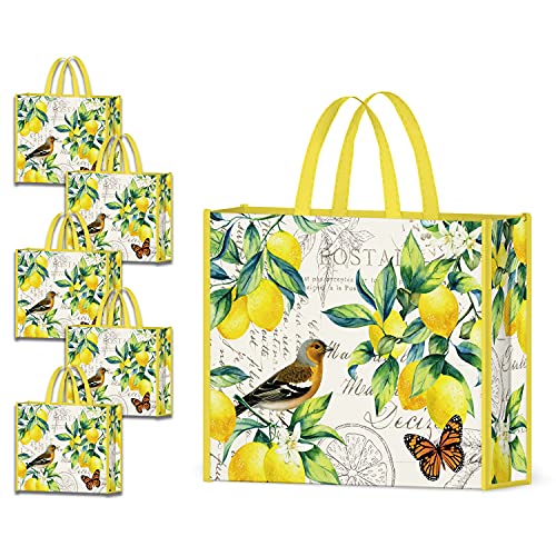 NymphFable 5 Pcs Tote Bag Reutilizables Limones Pájaro Mariposa Bolsas para Comestibles Grande Bolsa Compra