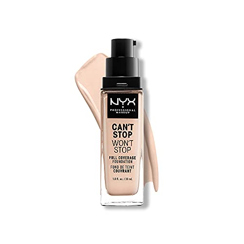 NYX Professional Makeup Base de maquillaje Can't Stop Won't Stop Full Coverage Foundation, Larga duración, Waterproof, Fórmula vegana, Acabado mate, Tono: Light Porcelain