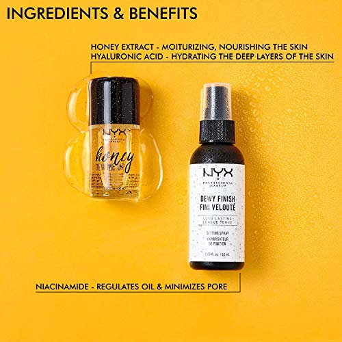 NYX Professional Makeup Set de Maquillaje Efecto Jugoso, Honey Dew Me Up Primer, Spray Fijador de Maquillaje Makeup Setting Spray- Dewy, Preparación y Puesta en Marcha para un Maquillaje Duradero