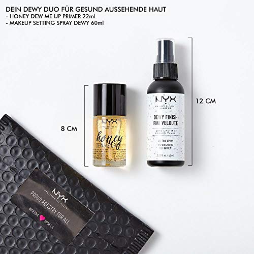 NYX Professional Makeup Set de Maquillaje Efecto Jugoso, Honey Dew Me Up Primer, Spray Fijador de Maquillaje Makeup Setting Spray- Dewy, Preparación y Puesta en Marcha para un Maquillaje Duradero