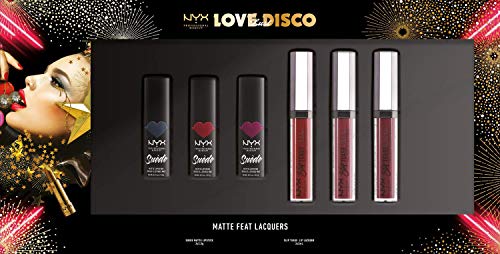 NYX Professional Makeup Set de Maquillaje Matte Feat Lacquer, 3 Pintalabios Suede Matte Lipstick y 3 Slip Tease Full Colour Lip Lacquer, Diferentes tonos, Regalo Ideal para los Amantes del Maquillaje