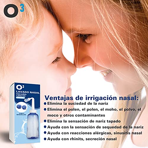 O³ Lavado Nasal 500 ml Con 2 Boquillas Para Bebes Y Adultos Para Irrigación Nasal - Limpiador Nasal | Alivia Alergia - Resfriado - Rinitis | Irrigador Nasal Tratamiento Que Mejora Ronquidos Y El Sueño