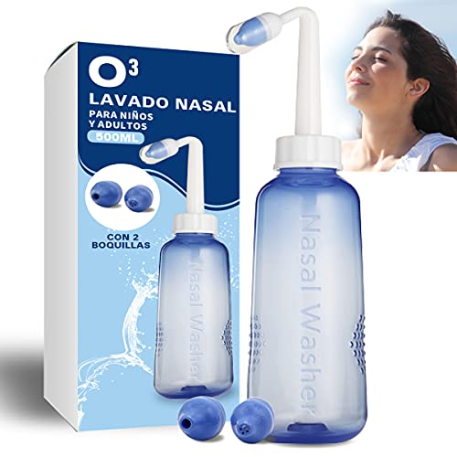 O³ Lavado Nasal 500 ml Con 2 Boquillas Para Bebes Y Adultos Para Irrigación Nasal - Limpiador Nasal | Alivia Alergia - Resfriado - Rinitis | Irrigador Nasal Tratamiento Que Mejora Ronquidos Y El Sueño