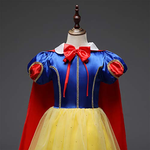 OBEEII Blancanieves Disfraz con Capa Snow White Carnaval Traje de Princesa Cuentos Infantiles para Halloween Navidad Fiesta Ceremonia Aniversario Cosplay Costume para Niñas Chicas 4-5 Años