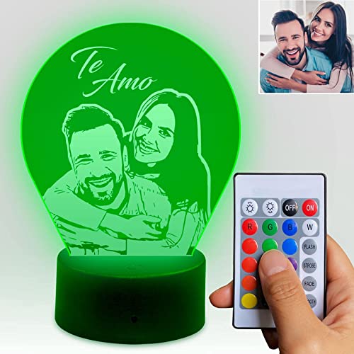 Oh! My Neon Lampara con Tu Foto 3D Personalizada Led 16 Colores Creativa Usb Regalos Ideales para Románticas Boda Cumpleaños Felicidades- (Base 1)