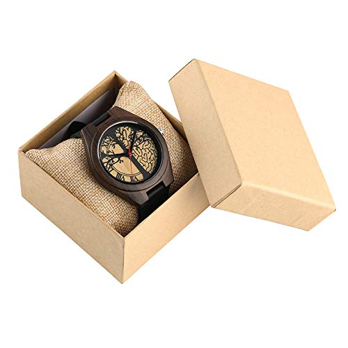 OIFMKC Reloj de Madera Reloj de Lujo de Madera de ébano para Hombre, árbol de la Vida, Esfera Redonda, Relojes Casuales para Hombre, Reloj de Pulsera de Madera Pura para Hombre,