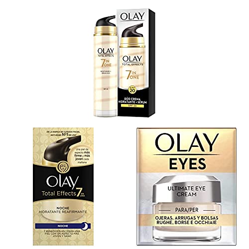 Olay Total Effects 7en1 Dúo Crema facial Hidratante + Crema de Noche Hidratante Reafirmante + Eye Cream para Ojeras, Arrugas y Bolsas