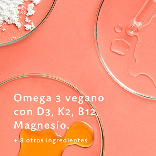 Omega 3 Vegano con D3, K y B12 + Magnesio, Biotina, Ácido Fólico y 6 Vitaminas - Multivitamínico Aceite de Algas EPA DHA - 60 cápsulas por Lemon Tree