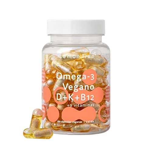 Omega 3 Vegano con D3, K y B12 + Magnesio, Biotina, Ácido Fólico y 6 Vitaminas - Multivitamínico Aceite de Algas EPA DHA - 60 cápsulas por Lemon Tree