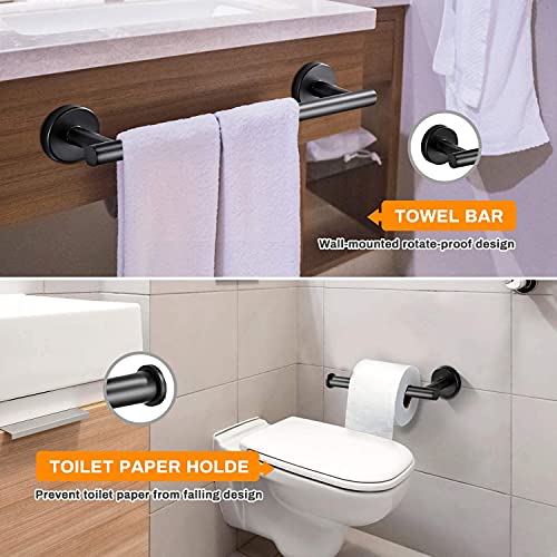 OMETOP Juego de Accesorios de Baño Acero Inoxidable 6 Piezas, 42cm Toalleros de Baño Montado en la Pared,1 Toallero de Papel,1 Gancho para Toalla de Baño,3 Gancho Adhesivo Pared (Negro)