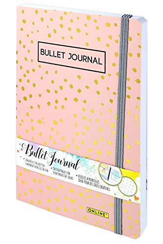 Online Bullet Journal Spotlights Rose - Cuaderno de notas (120 g/m², papel FSC, DIN A5, 144 páginas interiores con puntos/punteados, tapa blanda y banda de goma, diario para notas, bocetos, lettering)