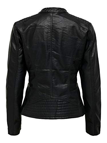 Only Leather Look Biker Jacket Chaqueta, Negro (Black), 42 para Mujer