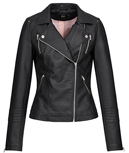 Only ONLGEMMA Faux Leather Biker OTW Noos Chaqueta, Negro (Black Black), 36 para Mujer