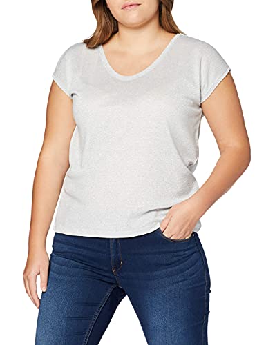 Only onlSILVERY S/S V Neck Lurex Top JRS Noos Camiseta, Gris (Silver), 38 (Talla del Fabricante: Medium) para Mujer