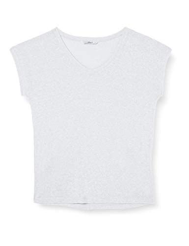 Only onlSILVERY S/S V Neck Lurex Top JRS Noos Camiseta, Gris (Silver), 38 (Talla del Fabricante: Medium) para Mujer