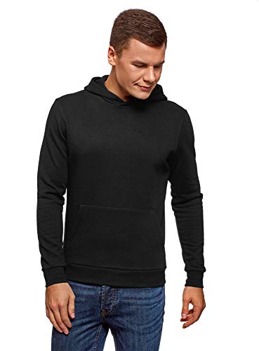 oodji Ultra Hombre Sudadera Básica con Capucha y Bolsillo, Negro, ES 58-60 / XXL