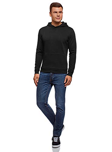 oodji Ultra Hombre Sudadera Básica con Capucha y Bolsillo, Negro, ES 58-60 / XXL